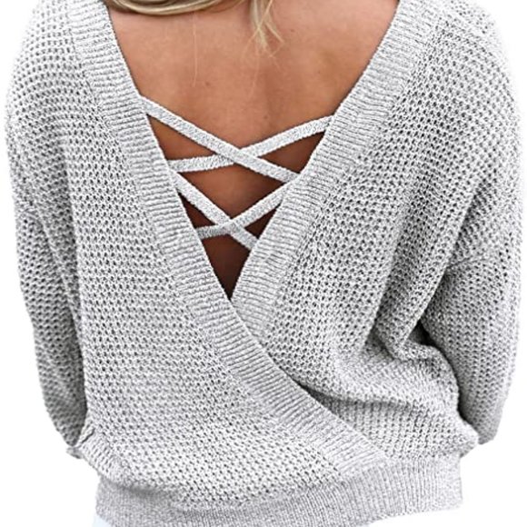 Ladies Crisscross V-back Sweater - Picture 3 of 5